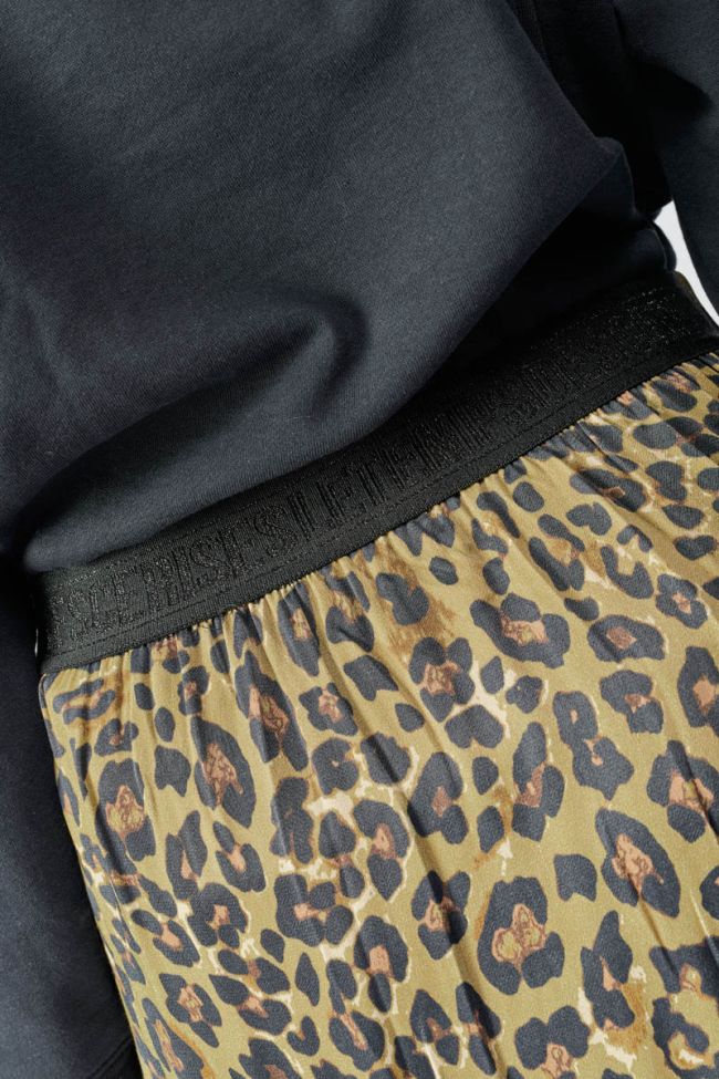 Long khaki leopard print Alexine skirt