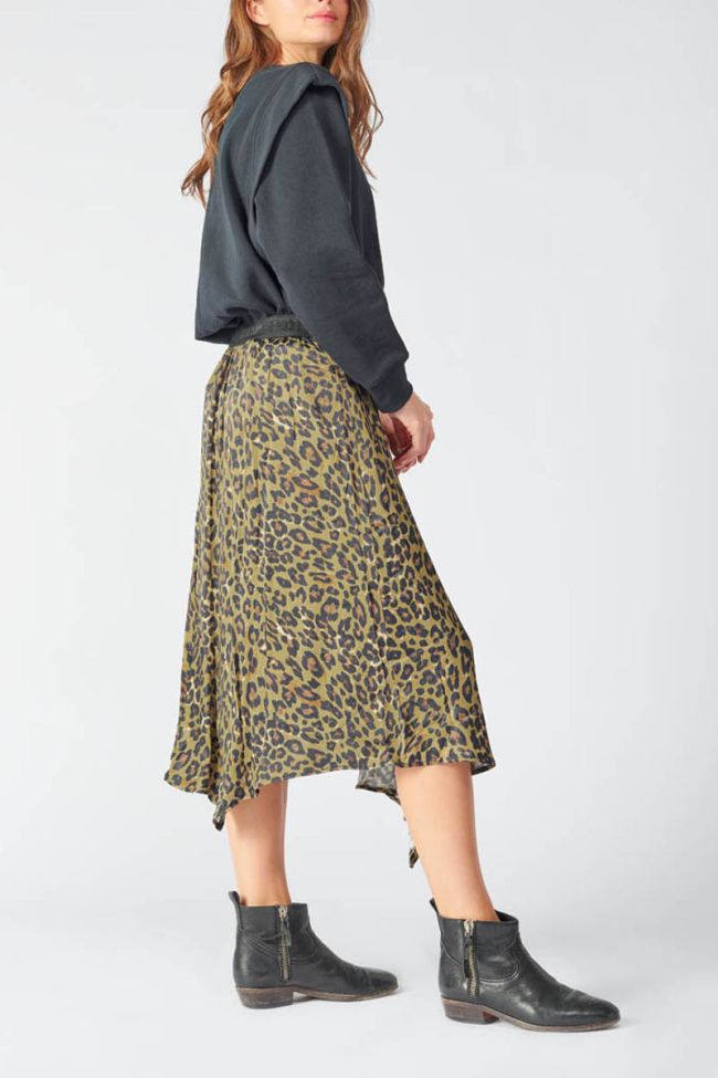Long khaki leopard print Alexine skirt