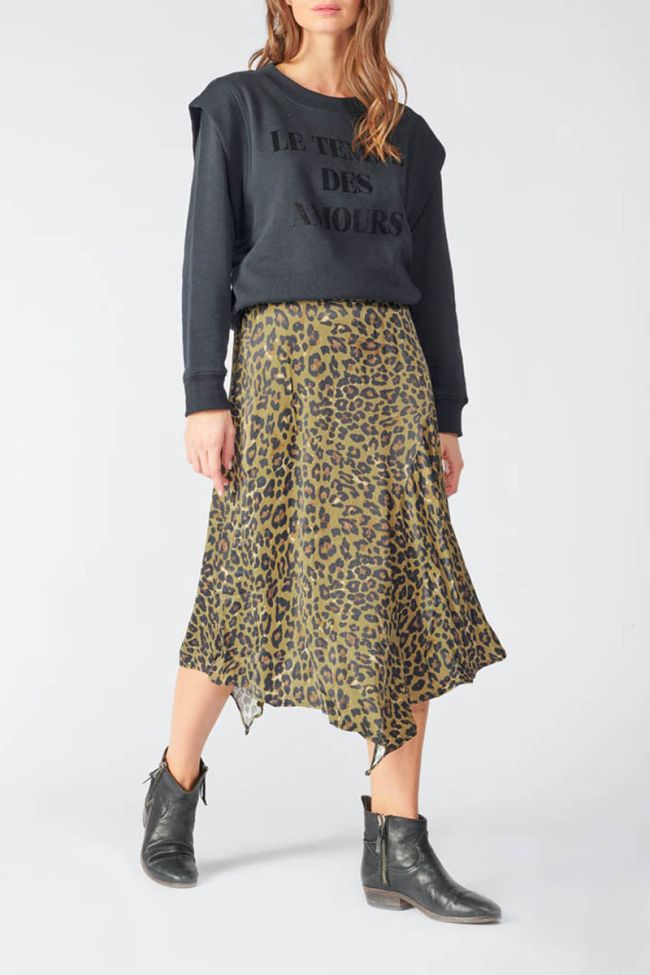 Long khaki leopard print Alexine skirt