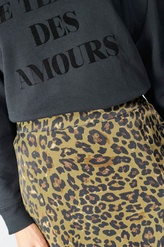Long khaki leopard print Alexine skirt