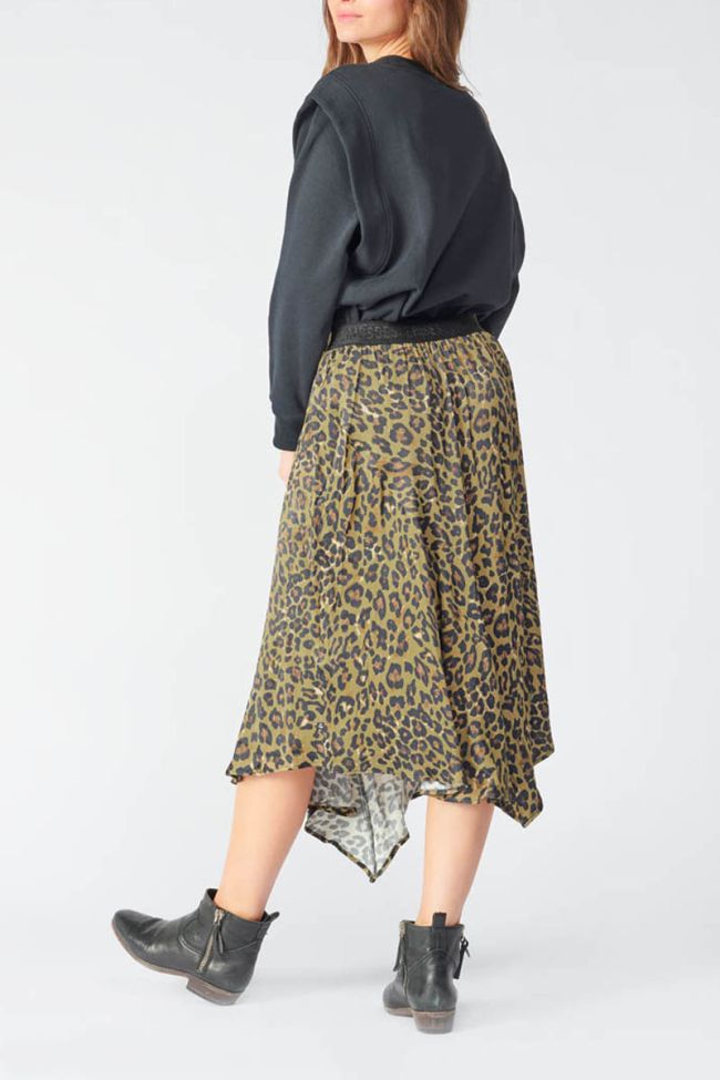 Long khaki leopard print Alexine skirt