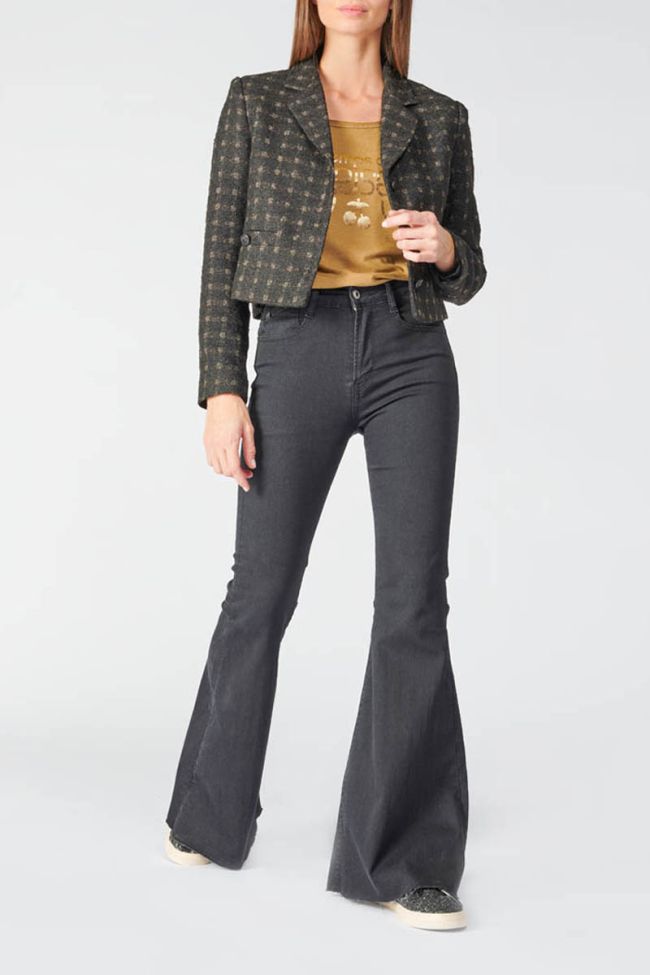 Black cropped Cat jacket with gold checks
