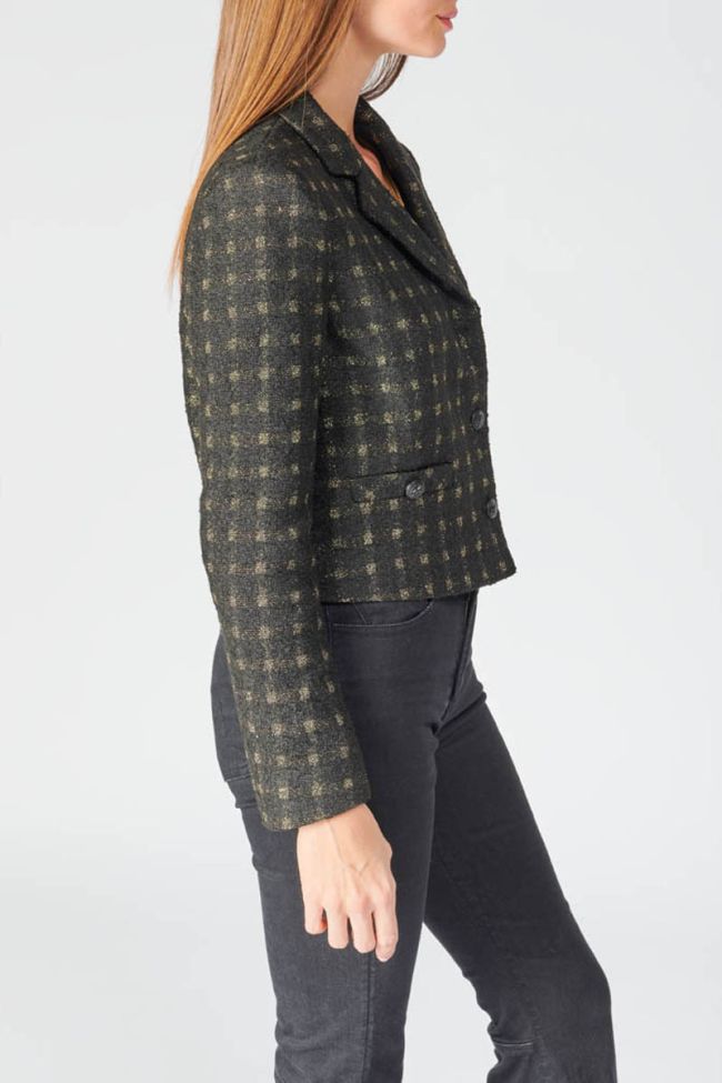 Black cropped Cat jacket with gold checks