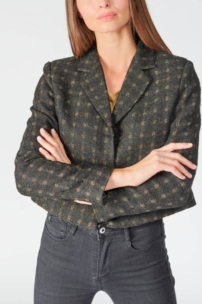 Black cropped Cat jacket with gold checks
