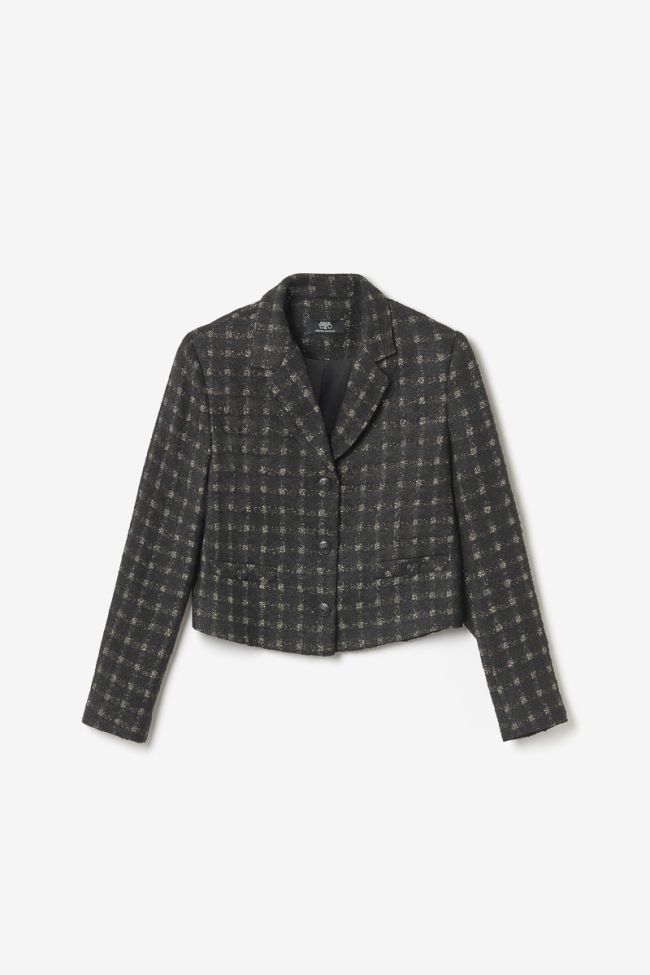 Black cropped Cat jacket with gold checks