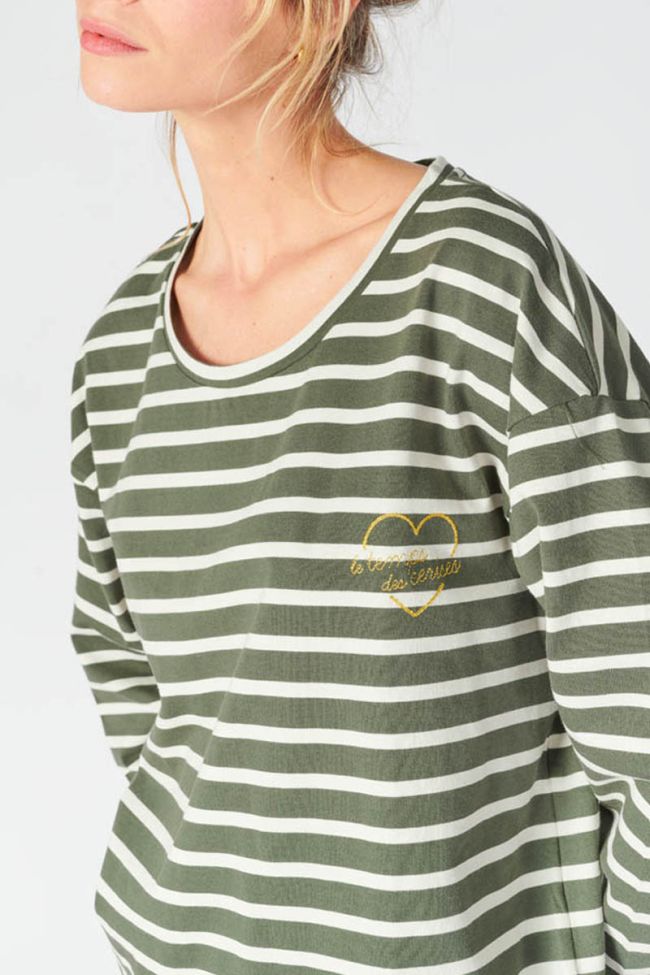 Khaki and off-white striped long-sleeved Gatsby t-shirt