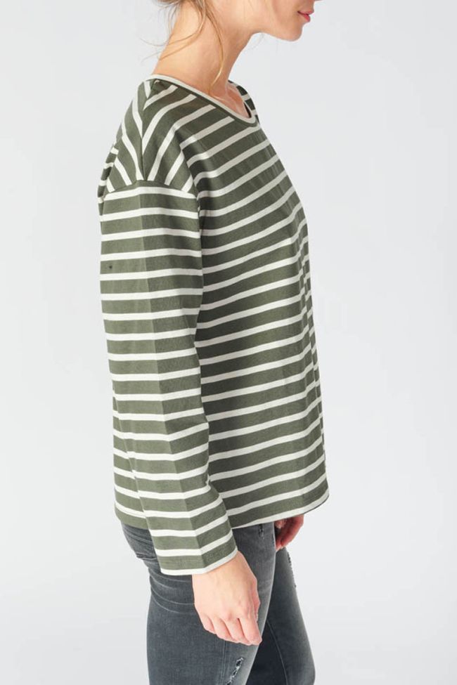 Khaki and off-white striped long-sleeved Gatsby t-shirt