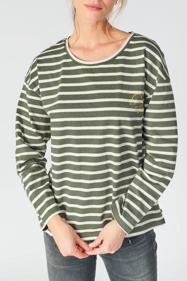 Khaki and off-white striped long-sleeved Gatsby t-shirt