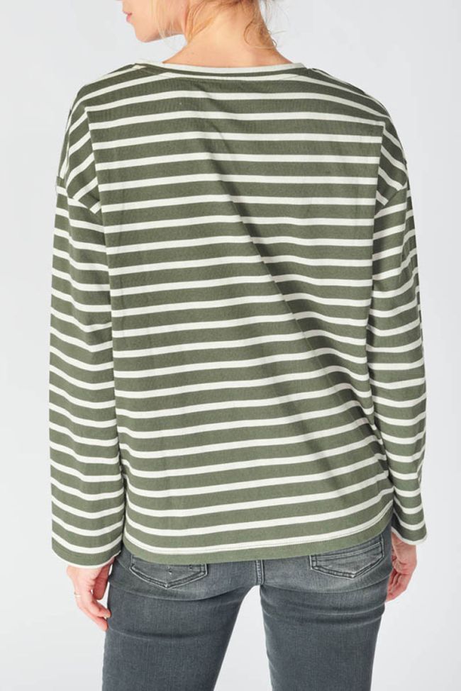 Khaki and off-white striped long-sleeved Gatsby t-shirt