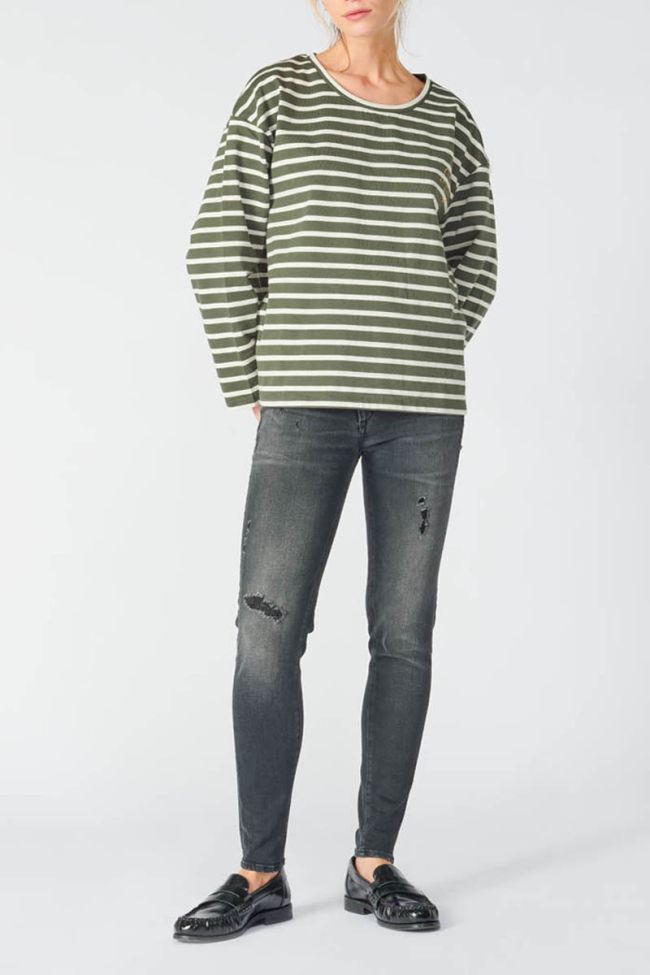 Khaki and off-white striped long-sleeved Gatsby t-shirt
