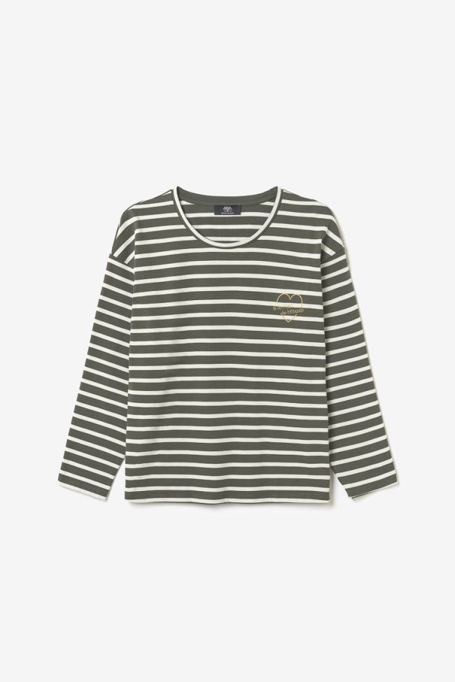 Khaki and off-white striped long-sleeved Gatsby t-shirt