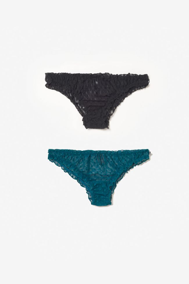 Pack of 2 pairs of Passion black and blue lace briefs