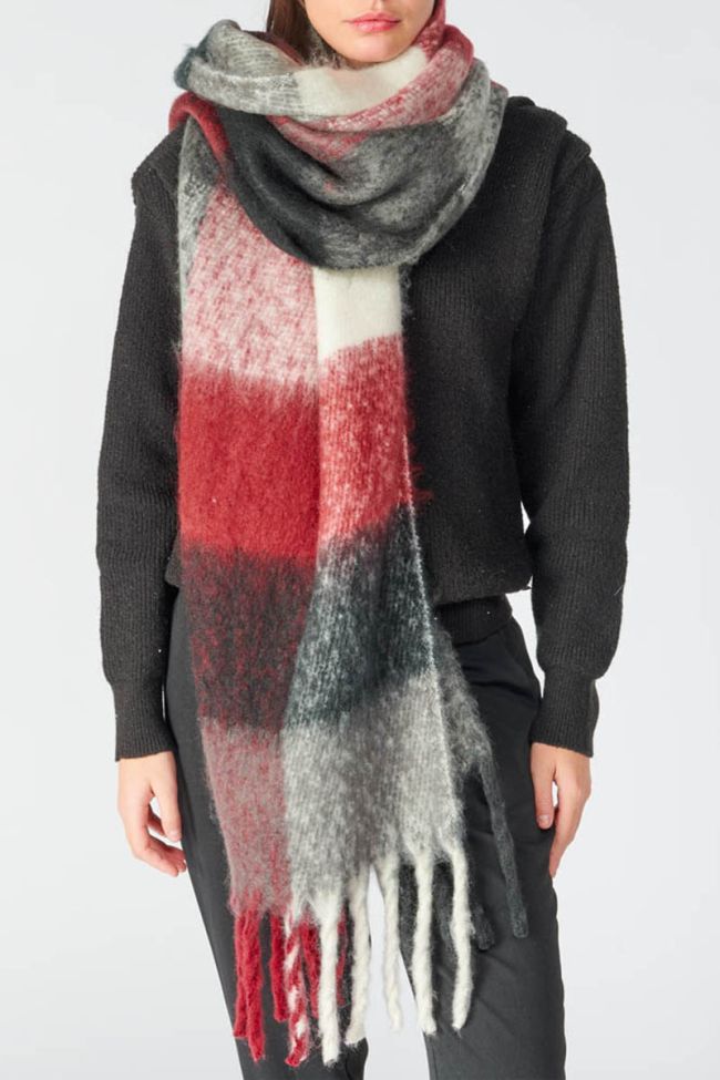 Burgundy Rhin scarf with big checked pattern