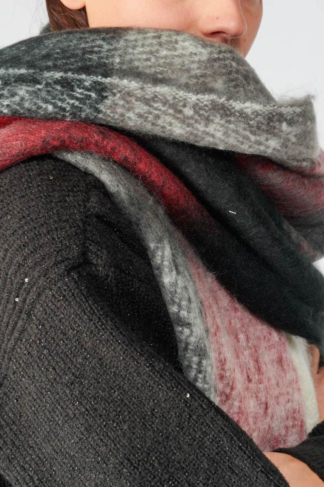 Burgundy Rhin scarf with big checked pattern