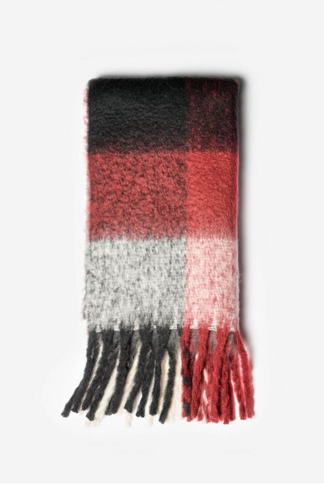 Burgundy Rhin scarf with big checked pattern