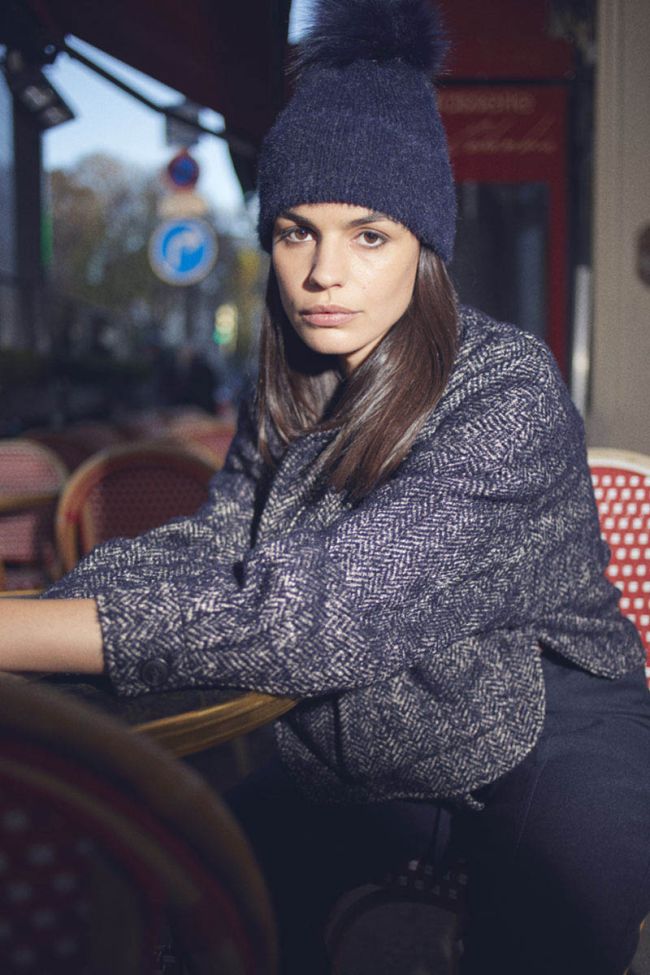 Midnight blue herringbone Sarah cropped jacket