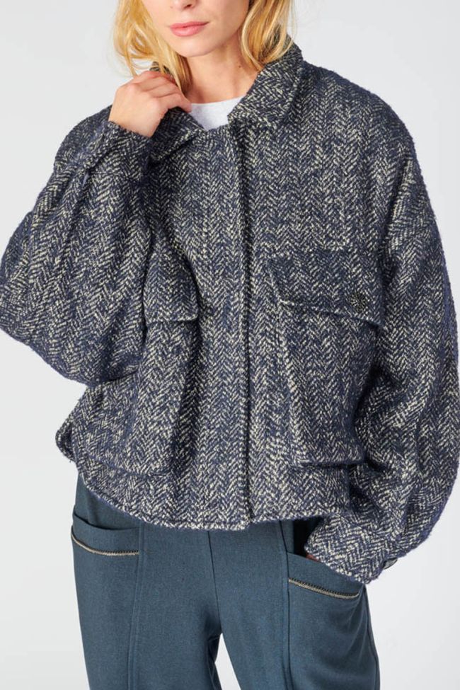 Midnight blue herringbone Sarah cropped jacket