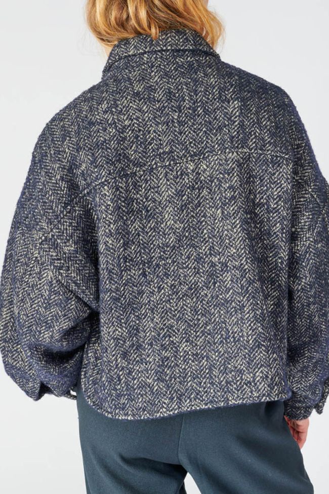 Midnight blue herringbone Sarah cropped jacket