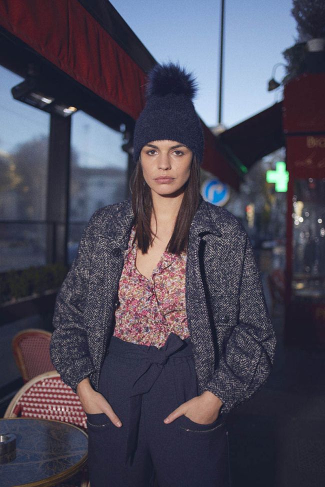 Midnight blue herringbone Sarah cropped jacket