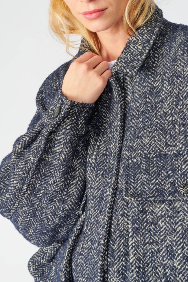 Midnight blue herringbone Sarah cropped jacket