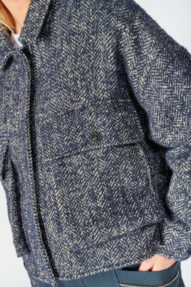 Midnight blue herringbone Sarah cropped jacket