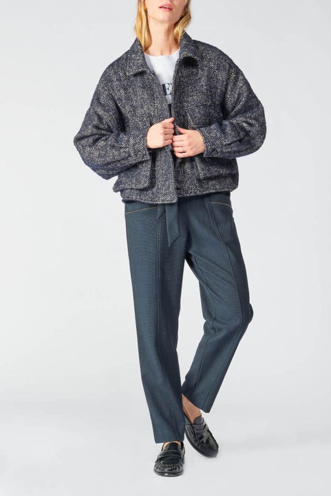 Midnight blue herringbone Sarah cropped jacket