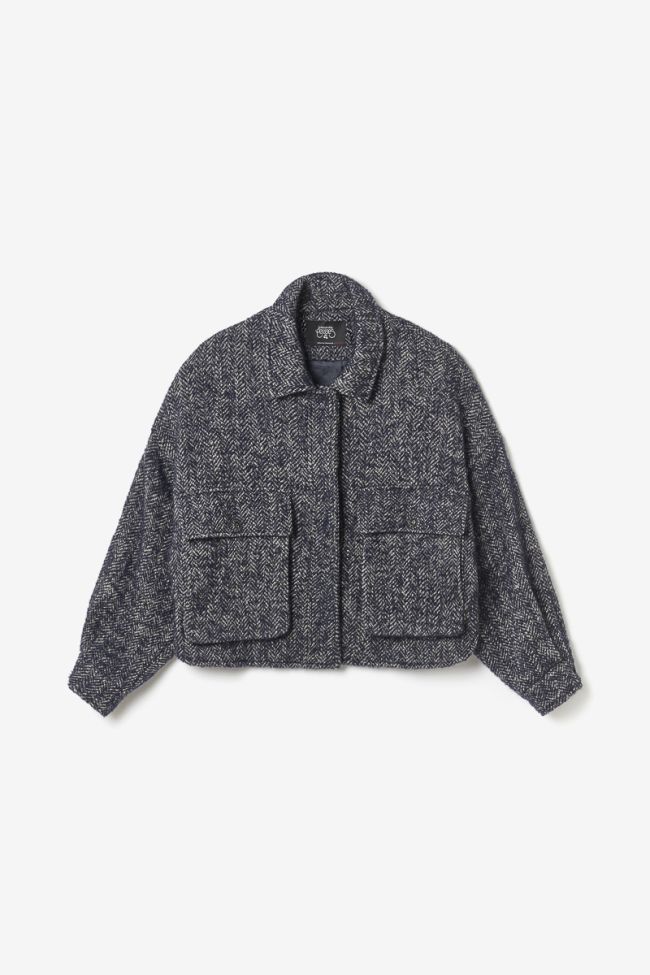 Midnight blue herringbone Sarah cropped jacket
