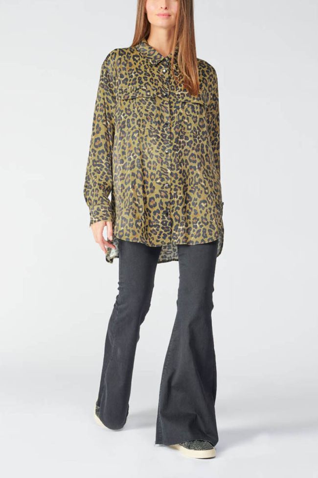 Long khaki leopard print Wavai shirt