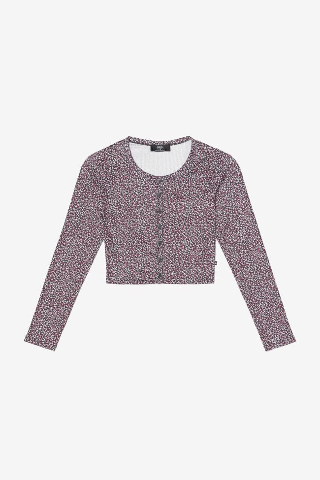 Black Uppergi cardigan with pink floral pattern