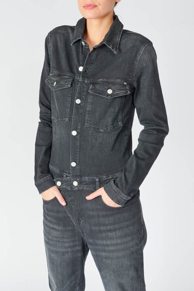 Faded black denim Cosa jumpsuit with asymmetric fastening