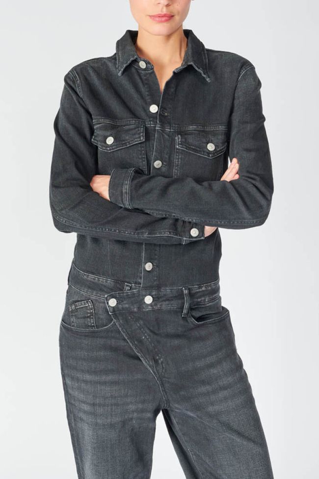 Faded black denim Cosa jumpsuit with asymmetric fastening
