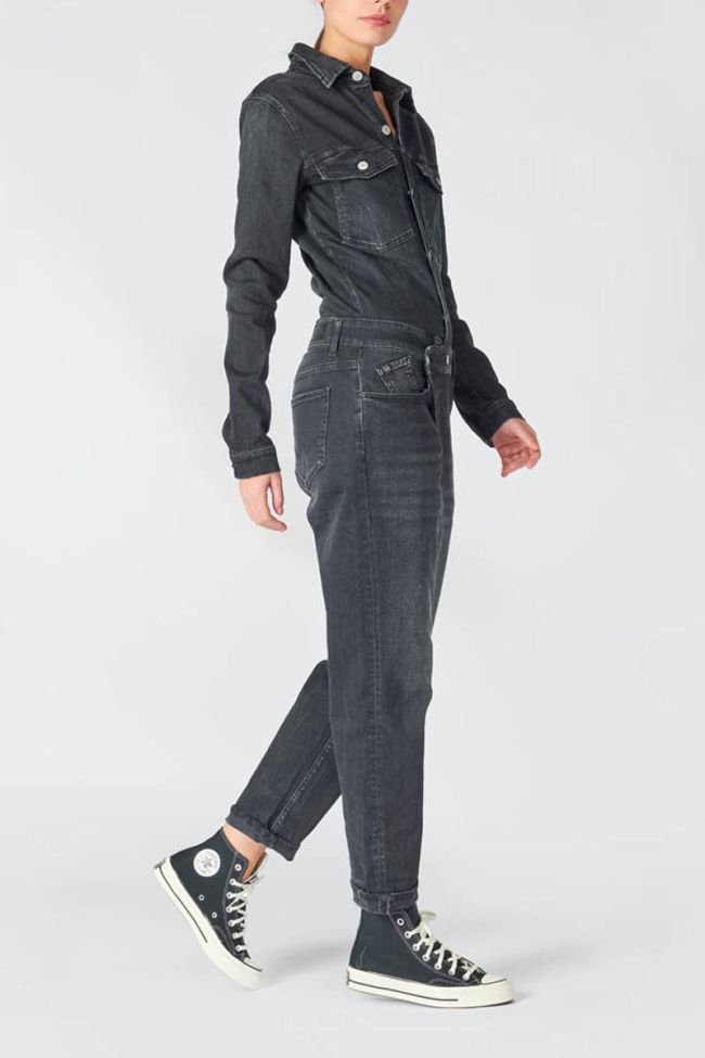 Faded black denim Cosa jumpsuit with asymmetric fastening