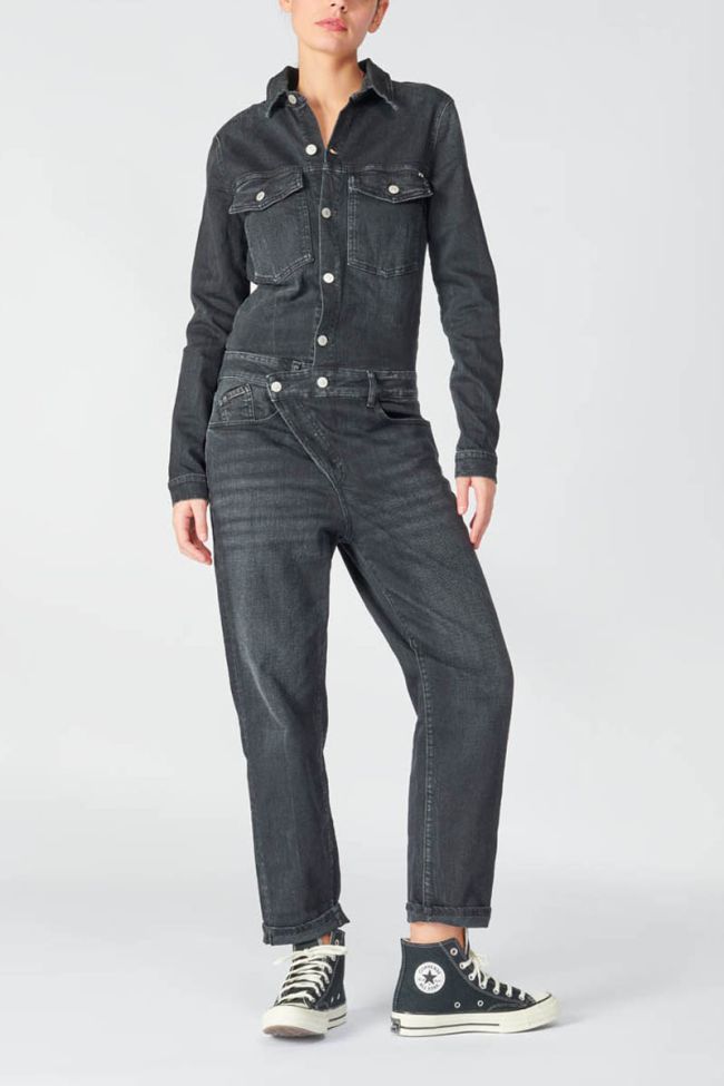 Faded black denim Cosa jumpsuit with asymmetric fastening