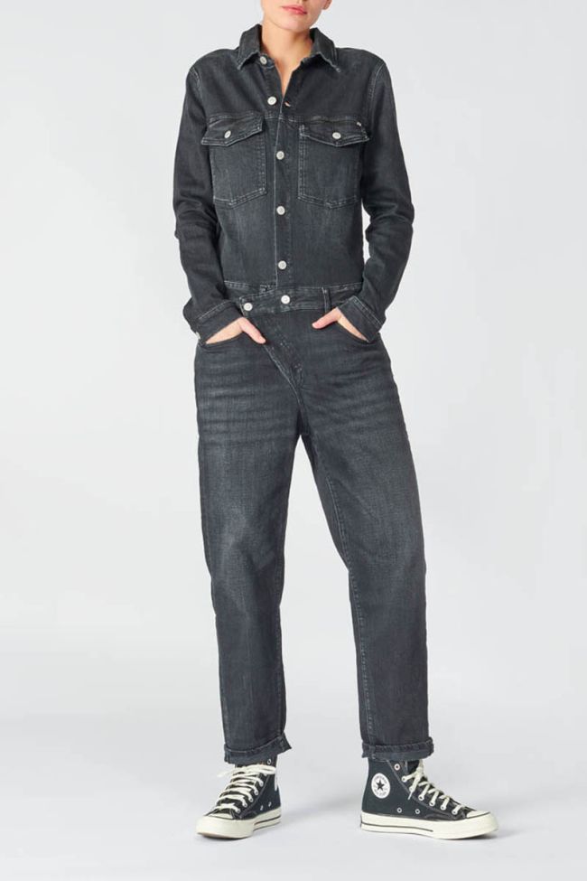 Faded black denim Cosa jumpsuit with asymmetric fastening