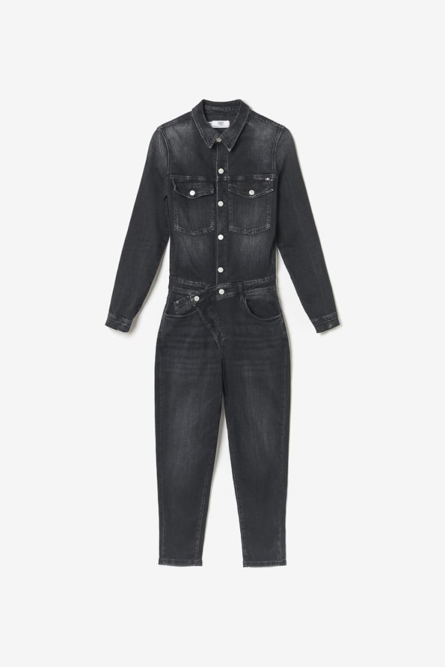 Faded black denim Cosa jumpsuit with asymmetric fastening