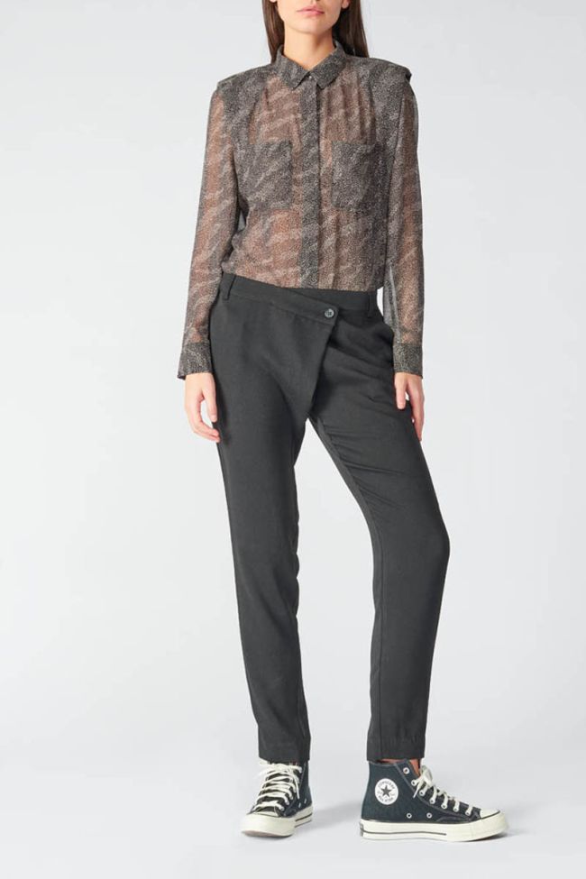 Black Zefira trousers with asymmetric fastening