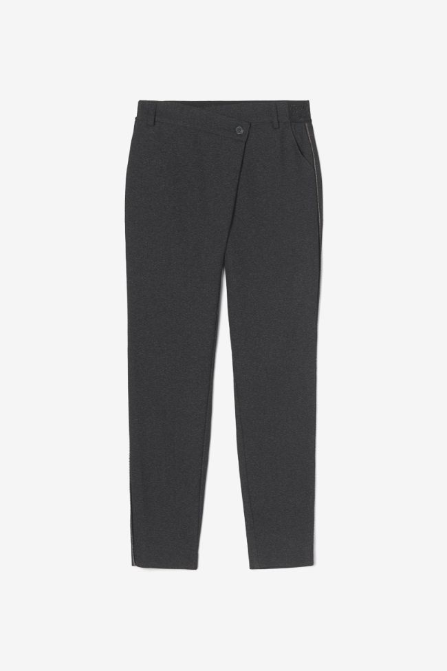 Black marl Rockogi trousers with asymmetric fastening