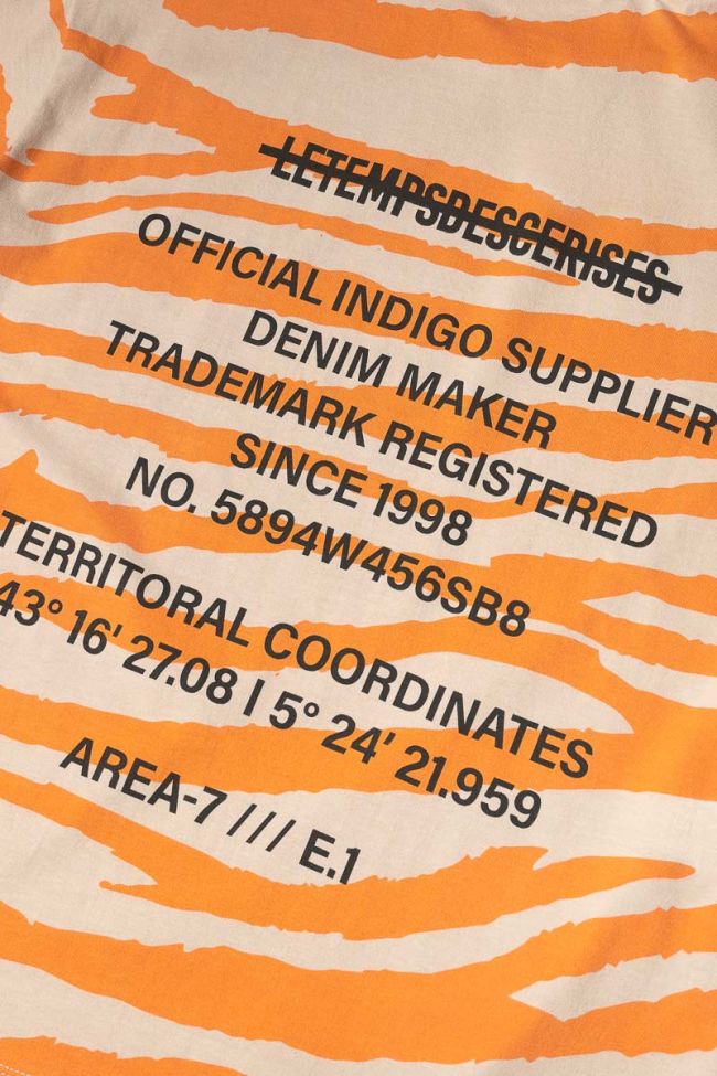 T-shirt Zabrabo zébré beige et orange imprimé