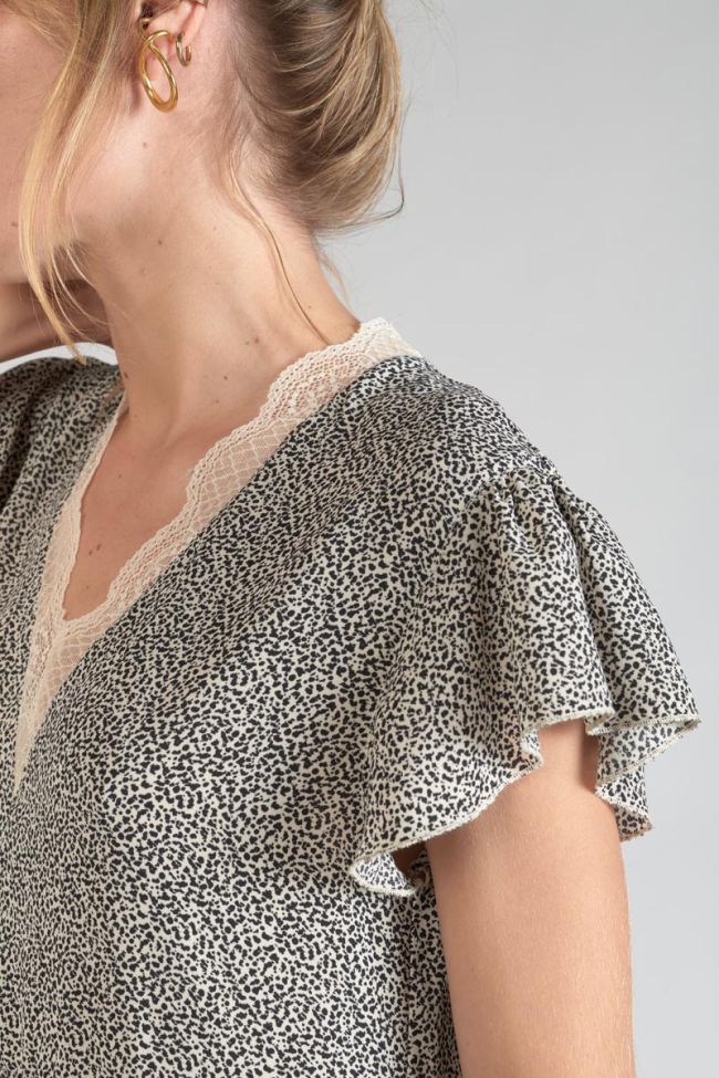 Beige and black print Aliette dress