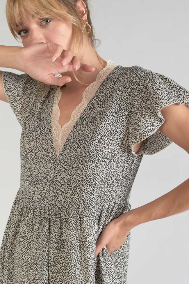 Beige and black print Aliette dress