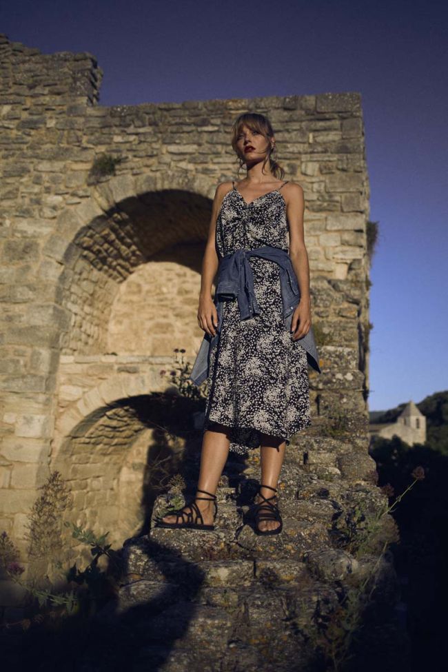 Black and white floral Cassand long skirt