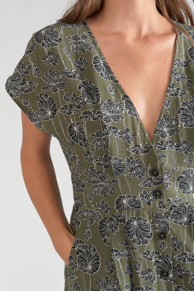 Robe longue Croft kaki à motif fleuri