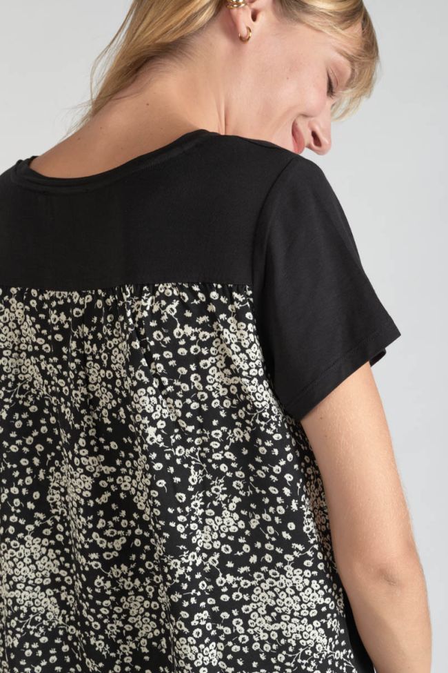Printed black Domi dual material t-shirt