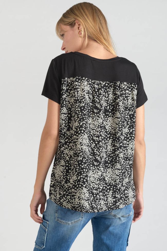 Printed black Domi dual material t-shirt