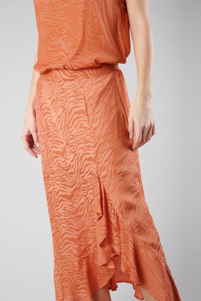 Orange coral zebra print jacquard Gino long skirt