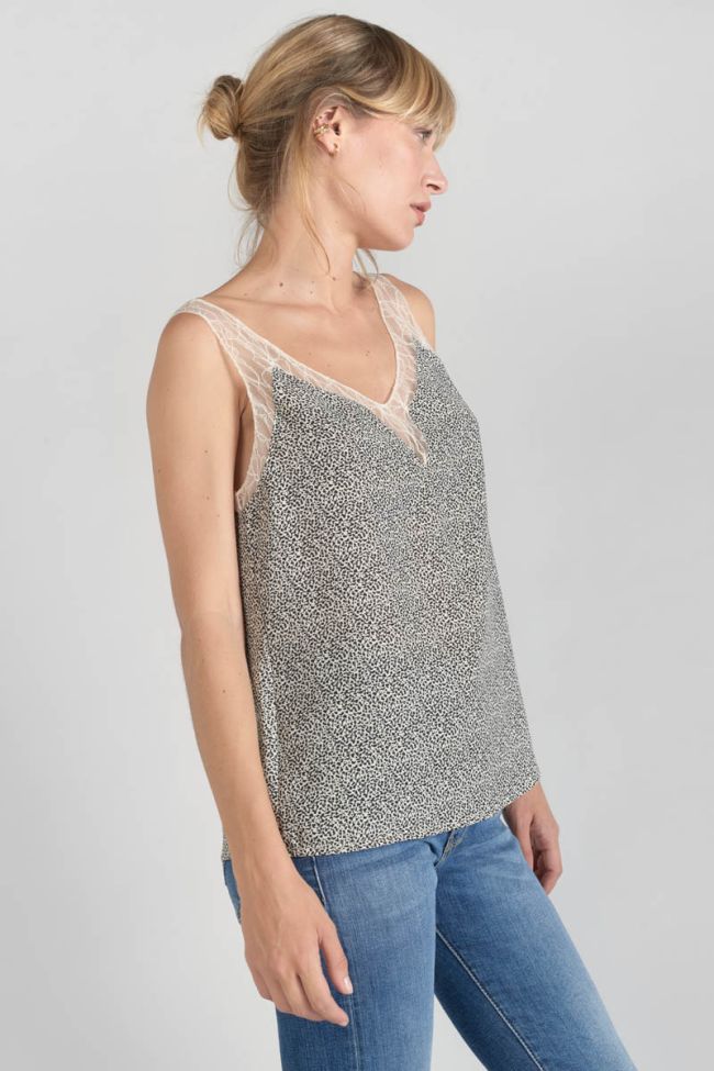Beige and black print Lucine top