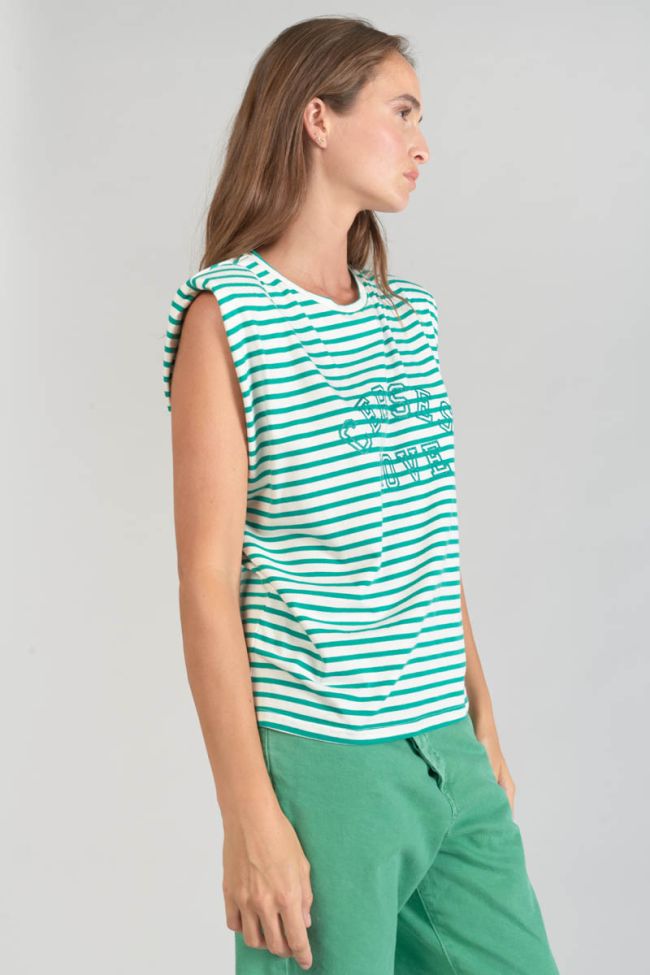Green striped Male sleeveless t-shirt