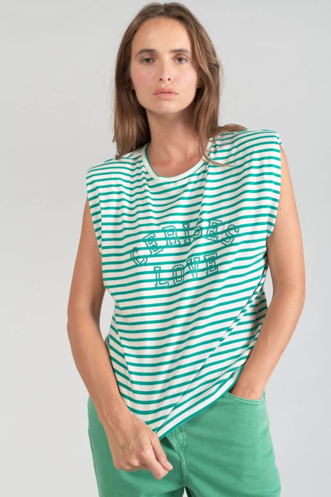Green striped Male sleeveless t-shirt
