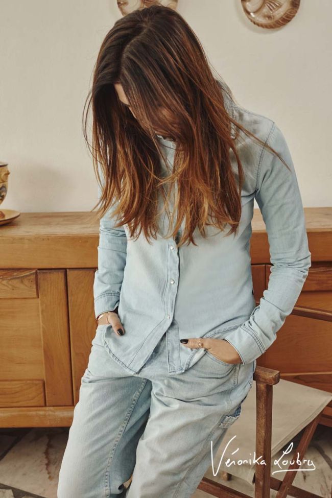 Nude blue jeans shirt by Véronika Loubry
