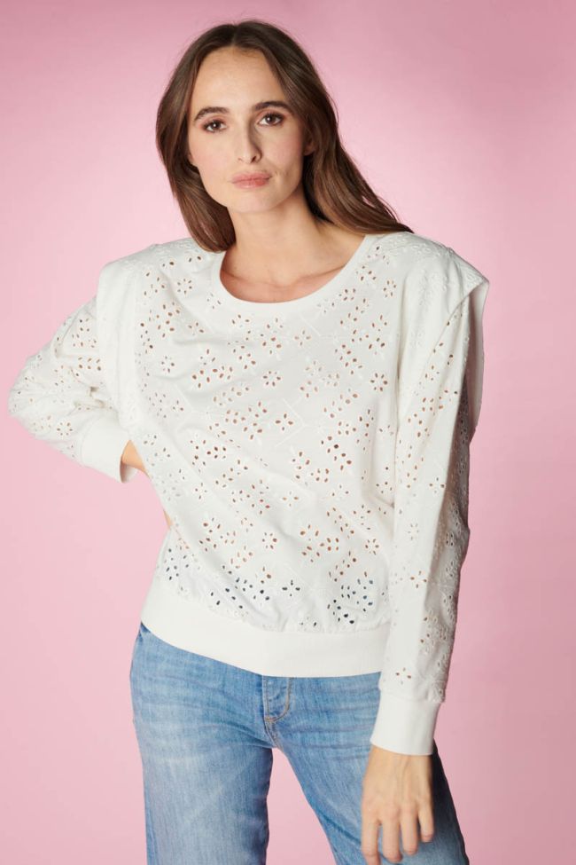 White openwork Plume sweatshirt